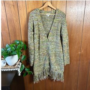 Vintage Ponsesa Cardigan Sweater Fringe Green Multi Color Size L
